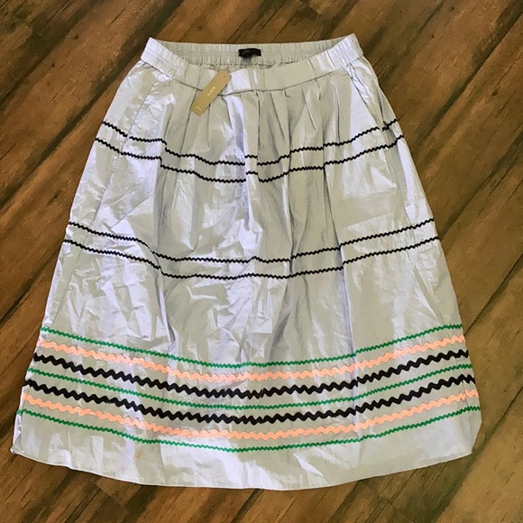 NWT J. Crew Blue Rickrack Trim Poplin Midi Skirt in Peri 100% Cotton Size Medium - Picture 4 of 11